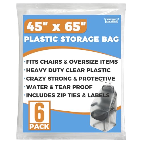 Large Clear Plastic Bags for Storage 6-Pack - Waterproof Extra Large Plastic Bags with Zip Ties, Heavy-Duty Cover for Rugs, Patio Cushions, Décor & Oversized Items - 45 x 65 Inches