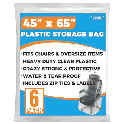 Large Clear Plastic Bags for Storage 6-Pack - Waterproof Extra Large Plastic Bags with Zip Ties, Heavy-Duty Cover for Rugs, Patio Cushions, Décor & Oversized Items - 45 x 65 Inches