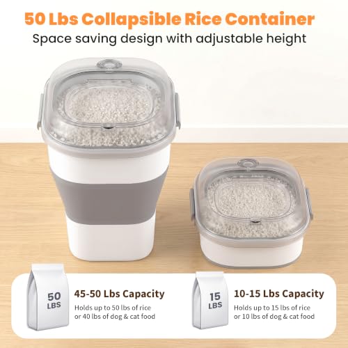 50 Lbs Rice Storage Container, Collapsible Pet Food Container