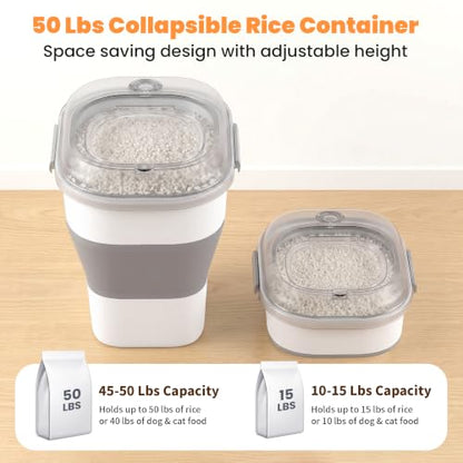50 Lbs Rice Storage Container, Collapsible Pet Food Container