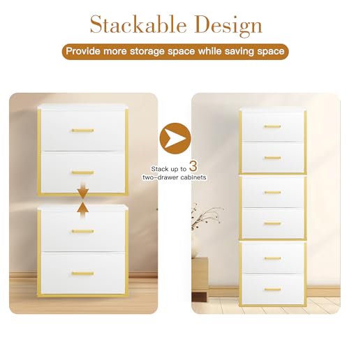 Stackable Storage Drawers, Closet Drawer Organizers and Storage | Storage Drawers for Clothes Small Fabric White 2 Drawer Dresser for Closet, Bedroom, Dorm, Office, Living Room, Under Bed