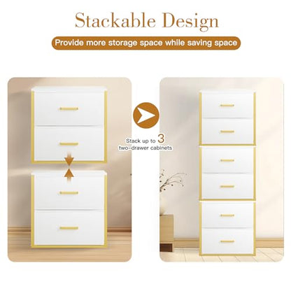 Stackable Storage Drawers, Closet Drawer Organizers and Storage | Storage Drawers for Clothes Small Fabric White 2 Drawer Dresser for Closet, Bedroom, Dorm, Office, Living Room, Under Bed