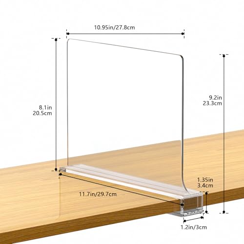 6 PCS Shelf Dividers for Closet Organization Acrylic Clear Closet Shelf Divider for Wooden Shelving Suitable for Wooden or Vertical Shelves Or Bedroom, Kitchen and Office..