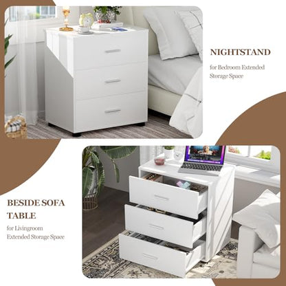 Aheaplus 21.7" Closet Drawers, Wood Closet Organizers and Storage with 3 Drawers, Closet Drawers Organizer System, Nightstands Bedside End Table with 3 Drawers Storage for Bedroom, White1