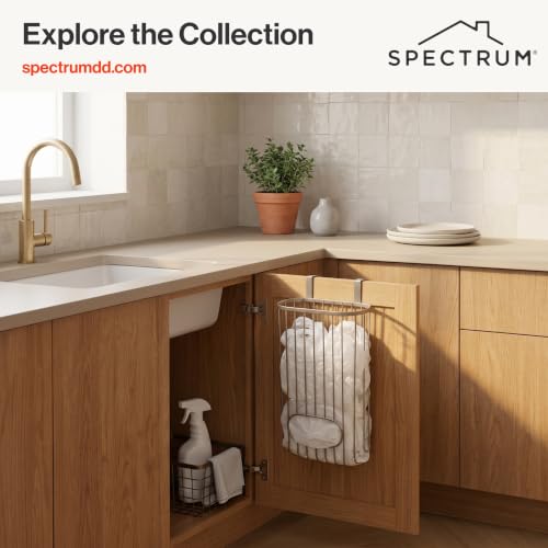 Spectrum Ashley Over The Cabinet Plastic Bag Holder (Satin Nickel Powder Coat) - Grocery & Recycling Bag Dispenser for Kitchen, Bathroom, Under Sink, Home, & Apartment Organization