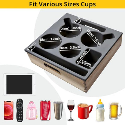 Couch Cup Holder - Waterproof Silicone Sofa Caddy, Couch Tray Black | Couch drink holder for snacks, beverage, remote; couch and bed cup holder pillow, couch armrest table console caddy cupholder