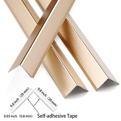 Trimold Matte Gold Aluminum Peel and Stick L Molding Corner Guards with 90° Angle for Wall Door Frame Cabinet Baseboard Protection and Decoration, 35.4in x 0.8in (3Pcs)