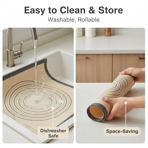 Silicone Baking Pastry Dough Mat - 26x16Inch Extra Large Cookie Bread Rolling Mats Sheet, Nonstick Kitchen Counter Kneading Board,Thick Reusable Pie Cookies Pizza Fondant Making Matt Measurement(Gray)