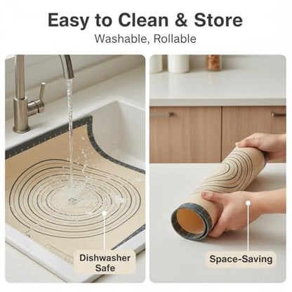 Silicone Baking Pastry Dough Mat - 26x16Inch Extra Large Cookie Bread Rolling Mats Sheet, Nonstick Kitchen Counter Kneading Board,Thick Reusable Pie Cookies Pizza Fondant Making Matt Measurement(Gray)