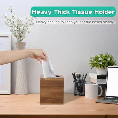 ALELION Tissue Box Cover Square - Acacia Wood Tissue Box Holder for Tabletop Night Stands Bathroom Office - Decorative Facial Cube Tissue Box Cover for Modern Farmhouse Decor