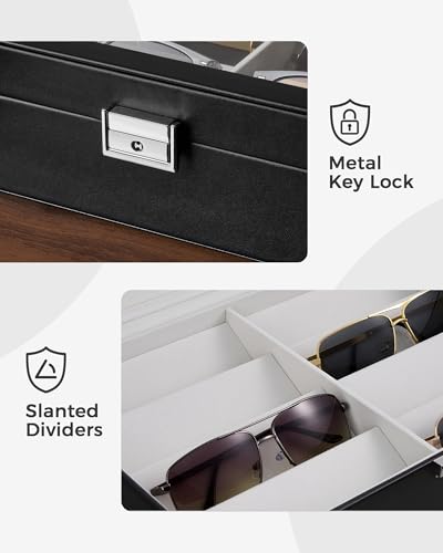 ProCase 8/16 Slots Sunglasses Organizer Box with Clear Glass Lid & Lock, PU Glasses Storage Display Case with Tilted Dividers