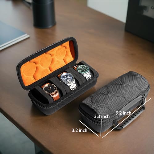 3 slots watch case for travel and storage, hard Watch Roll Organizer holder for Men and Women with microfiber lining