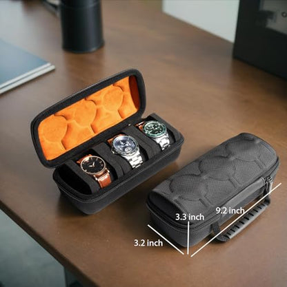 3 slots watch case for travel and storage, hard Watch Roll Organizer holder for Men and Women with microfiber lining