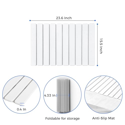 Foldable Stone Bath Mat, 23.6x15.5 Inch Super Absorbent Diatomaceous Earth Mat, Non-Slip Quick Drying and Easy to Clean for Bathroom, White