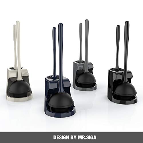 MR.SIGA Toilet Plunger and Brush Combo for Toilet Cleaning, Black, 2 Set | Heavy duty toilet brush and plunger set, toilet bowl brush and plunger with holder