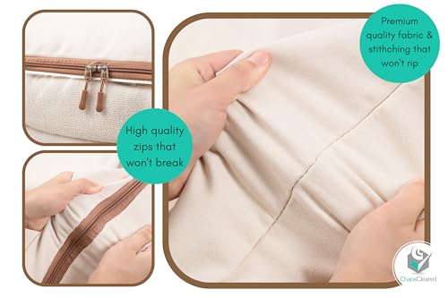Canvas Storage Bags Designer Organizer for Comforters 2 Pack – Seasonal Storage for Pillows, Blankets, Linens & Garments – Foldable Design with Zip & Window, Moth-Proof Space Saver