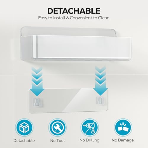 Nieifi Adhesive Shower Shelves, Clear, 5 Pieces | Rustproof ABS, Large Capacity, Removable Design, Easy-Clean, No Drilling Shower Organizer for Bathroom Storage & Home Decor