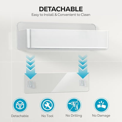 Nieifi Adhesive Shower Shelves, Clear, 5 Pieces | Rustproof ABS, Large Capacity, Removable Design, Easy-Clean, No Drilling Shower Organizer for Bathroom Storage & Home Decor