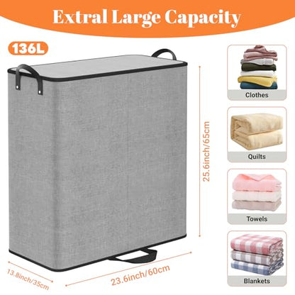 136L 2 Section Laundry Hamper with Lid, Laundry Basket, Gray | Large Laundry Hampers with Reinforced Handles & Removable Bags, Tall Dirty Clothes Hamper for Laundry Room, Bedroom, Bathroom