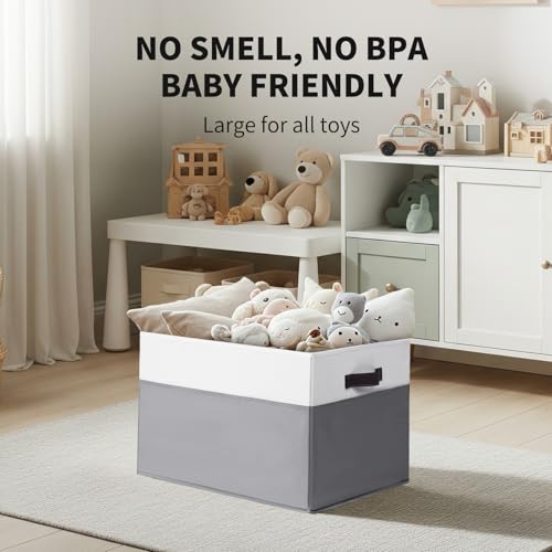 2 Pack EXTRA LARGE Blanket Storage Baskets with Lids, 22”x16”x12” Closet Organizers Bins for Clothes Towel/ Storage Box with Lid Handles/ Stackable Decorative Fabric Bins for Living Room, Nursery