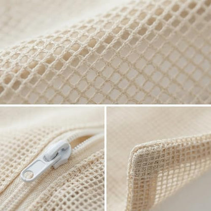 4-Piece 100% Cotton Mesh Laundry Bags, Premium Soft No-Dye Natural Delicate Bags with Sturdy Zippers, Breathable for Underwear, Socks, Clothes & Pants