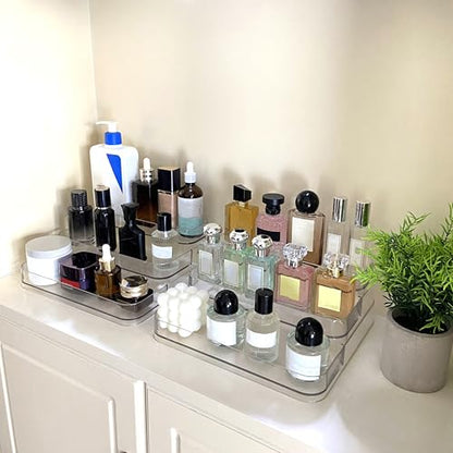 Perfume Organizer - 2 Pack Three-Tiered Shelf - Perfume Lotion Skincare Stand, Spice Vitamins Medicine Bottles Holder,Sturdy Clear Rack for Kitchen Bathroom Countertop Cabinet Storage