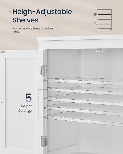 SONGMICS HOME Freestanding Storage Cabinet, Floor Cabinet with Elevated Legs, Metal Handles, for Living Room, Kitchen, Bathroom, White