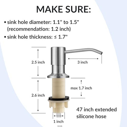 Soap Dispenser for Kitchen Sink(Brushed Nickel),Stainless Steel Countertop Dish Soap Dispenser Pump with 47 '' Extension Tube kit
