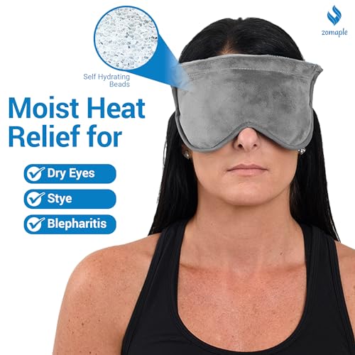 ZOMPALE Heated Eye Mask for Dry Eyes – Microwavable Moist Heat Eye Compress – Warm Compress for Eyes, Eye Strain & Stye Relief – Adjustable Strap, Washable Plush Cover, Reusable Eye Mask for Sleep