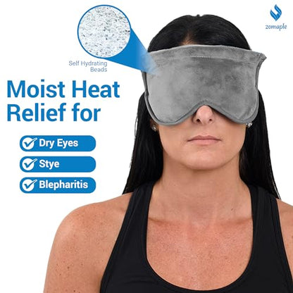 ZOMPALE Heated Eye Mask for Dry Eyes – Microwavable Moist Heat Eye Compress – Warm Compress for Eyes, Eye Strain & Stye Relief – Adjustable Strap, Washable Plush Cover, Reusable Eye Mask for Sleep