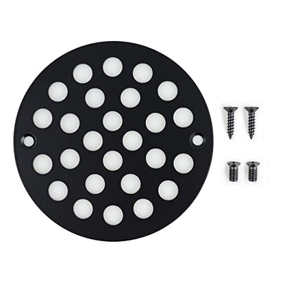 4 Inch Screw-in Round Shower Drain Cover Replacement Floor Drainer with Screws (Black) | Replacement Floor Drainer with Screws, 304 stainless steel drain grill filters debris, fits most household shower drains
