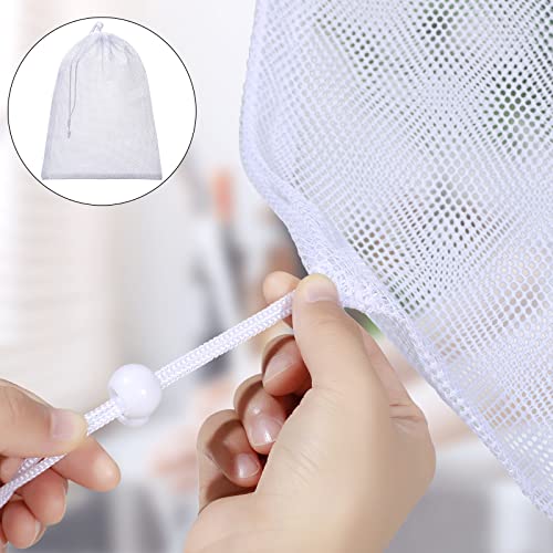 TecUnite 10 Pcs Mesh Laundry Bags with Drawstring Multicolor Mesh Sack Bag Nylon Gift Dishwasher Bag with Sliding for Storage Clothes Socks Jewelry Gifts Toys Fruit(11.8 x 7.5 Inch,White)