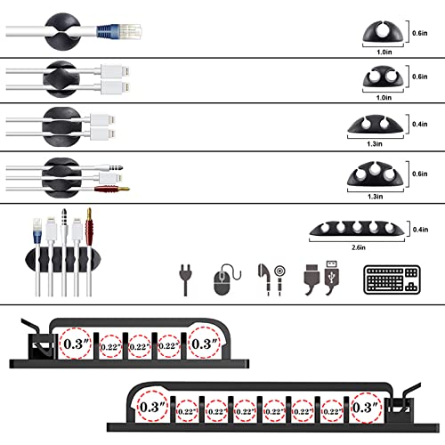 311Pcs Cable Management Organizer Kit 4 Cable Sleeve Split | 53Cable Clips 12Cord Clips Holder,22 Cable Ties, 20 Adhesive Wall Cable Tie, 200Fasten Cable Ties for TV Office Home