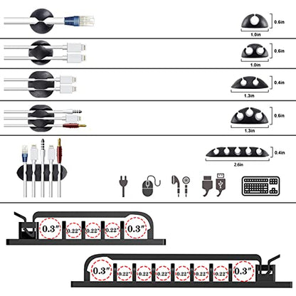 311Pcs Cable Management Organizer Kit 4 Cable Sleeve Split | 53Cable Clips 12Cord Clips Holder,22 Cable Ties, 20 Adhesive Wall Cable Tie, 200Fasten Cable Ties for TV Office Home