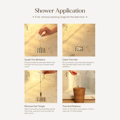 Shower Drain Hair Catcher – Disposable Bathroom Hair Trap, Easy to Install in Shower Drain Cover, Helps Prevent Clogs – As Seen on Shark Tank – White Flower (2-Pack)