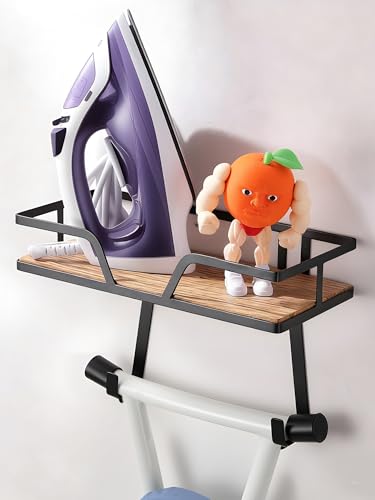Ironing Board Holder Wall Mounted, 2-Layer Sturdy Iron and Ironing Board Hanger with Wood Shelf, Space Saving Laundry Room Organization for Iron, Board & Accessories