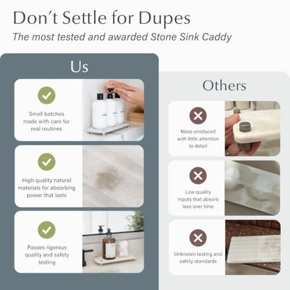 Dorai Home Stone Kitchen Sink Caddy - Diatomaceous Earth Sink Tray with Stainless Steel Feet, Water-Absorbing Countertop Organizer for Kitchen or Bathroom - Sandstone