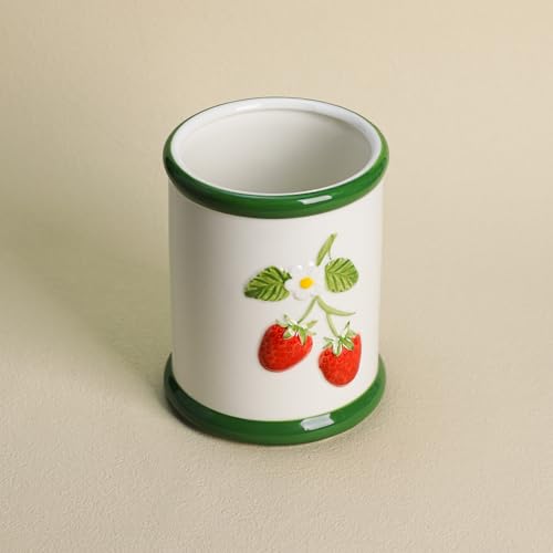 Ceramic Fruit Embossed Kitchen Utensil Holder For... (Strawberry | Ceramic)