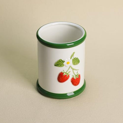 Ceramic Fruit Embossed Kitchen Utensil Holder For... (Strawberry | Ceramic)