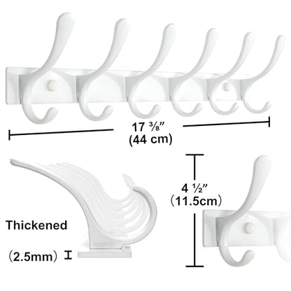 SKOLOO Heavy Duty Wall Mounted Coat Rack - 6 Hooks, Stainless Steel, Sturdy Coat Hooks for Hanging Clothes, Jacket, Hat, White