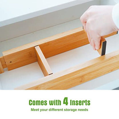 Bamboo Drawer Dividers Organizers, Drawer Separators Splitter,17-22 inches Long Adjustable Spring-loaded Organizer for Large Utensil, Clothes, Tools Drawers(yellow)