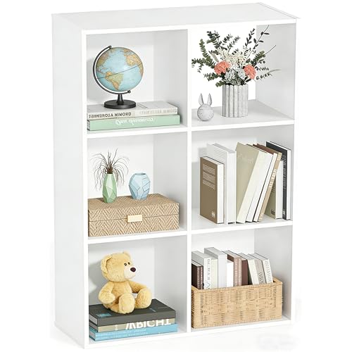 6 Cube Storage Organizer, 3 Tier Stackable Bookshe... (White | Engineered Wood)