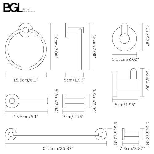 BGL Bathroom Accessory Set Brushed Nickel 4-Pieces Bathroom Towel Rack 24 Inches Adjustable Bathroom Hardware Set