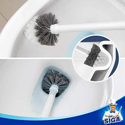 MR.SIGA Toilet Bowl Brush and Holder, Sturdy Long Handle, White, 1 Pack | Automatic lid design, upgraded ventilation, replaceable toilet brush head dries quickly