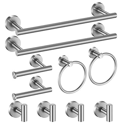Bathroom Hardware Set 10 Pieces, Stainless Steel Towel Bar Set Includes 16 inch Towel Bar, Towel Hook, Towel Ring Toilet Paper Holder