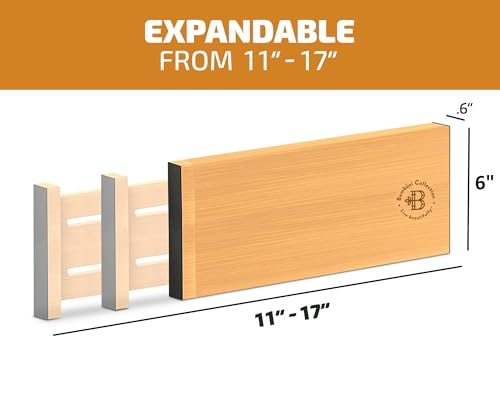 6-Pack Drawer Dividers 6-Inch High Dresser Drawer Organizer 11.5 to 17 Inch | Bamboo, Spring Loaded, No Tools Needed, for Clothes, Utensils, Socks and Deep Drawers in Bedroom, Bathroom, Kitchen, Office