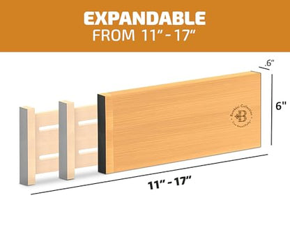 6-Pack Drawer Dividers 6-Inch High Dresser Drawer Organizer 11.5 to 17 Inch | Bamboo, Spring Loaded, No Tools Needed, for Clothes, Utensils, Socks and Deep Drawers in Bedroom, Bathroom, Kitchen, Office