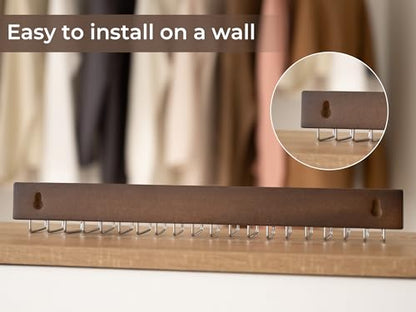 StorageWorks Tie Rack with 20 Hooks, 2 Set Wall Mounted Wood Hanger, Walunt