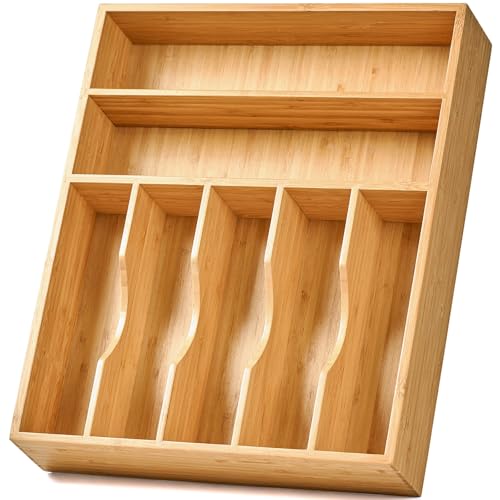 Bamboo Kitchen Drawer Organizer, 13 Inch Silverwar... (Natural | Bamboo)