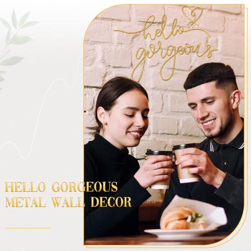 Hicarer Metal Hello Gorgeous Wall Art Minimalist Wall Decor,Gold,Classic | for Bedroom Bathroom Living Room Dressing Room Salon Vanity Office Home Decoration, Easy to Install